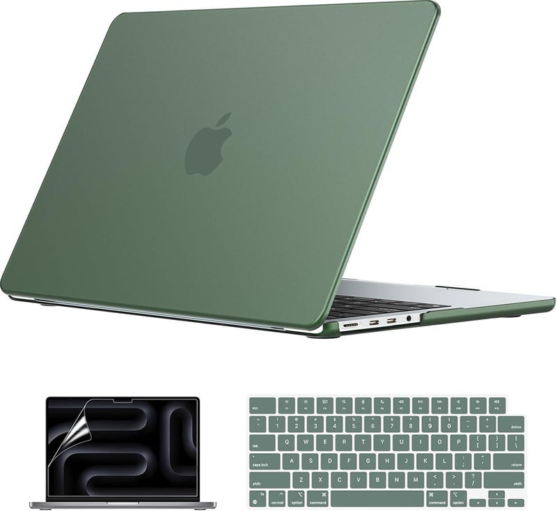 Eoocoo حافظة متوافقة مع ماك بوك برو 14 بوصة 2026-2021 شريحة M5-M1 Pro/Max، قبضة غير لامعة، مقاومة للصدمات، حافظة صلبة مع غطاء لوحة المفاتيح، واقي شاشة - أخضر منتصف الليل - Image 1